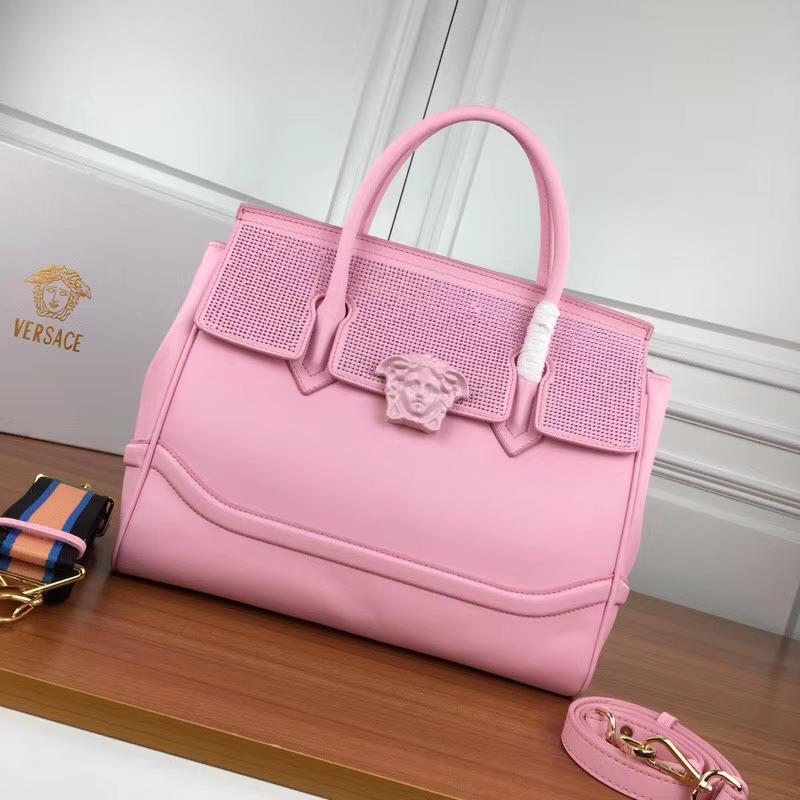 Versace Chain Handbags DBFF453 Full leather plain diamond patch pink